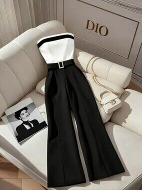 Women'S Off-Shoulder Spring Summer Contrast Jumpsuit, Fashion Slim Strapless